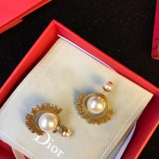 Dior JAdior Brass Logo Motif White Pearl Ball Females Stud Earrings