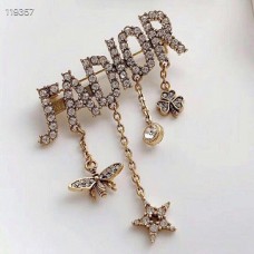 Christian Dior Paved Diamonds JADIOR Motif Bee Star Clover Pendants Females Antique Gold-finish Metal Crystal Brooch