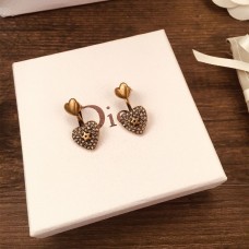 Christian Dior Embellished Paved Diamonds Heart-shaped Aged Brass Women Star Detail Stud Earrings