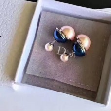 Dior Tribales Yellow Gold Detail White-Blue Interlaced Pearl Asymmetric Stud Earrings Blue/White