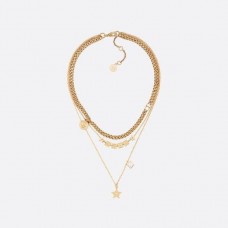 Christian Dior Lucky Square Pendants Logo Charm Brass Star Faux Multi-chain Necklace