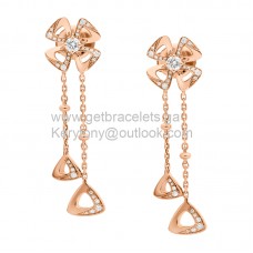 Bvlgari Fiorever Chain Earrings with Two Diamonds and Pave Diamonds Rose Gold and White Gold AAA