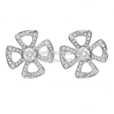 Bvlgari Fiorever Earrings with Two Diamonds and Pave Diamonds Rose Gold and White Gold AAA