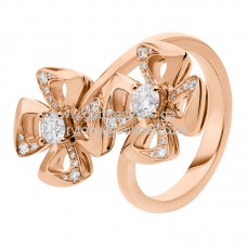 Bvlgari Fiorever Ring with Two Diamonds and Pave Diamonds Rose Gold and White Gold