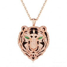 Panthere De Cartier Leopard Head Pendant In Pink Gold With Emeralds And Diamonds