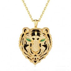 Panthere De Cartier Leopard Head Pendant In Yellow Gold With Emeralds And Diamonds