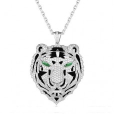 Panthere De Cartier Leopard Head Pendant In White Gold With Emeralds And Diamonds