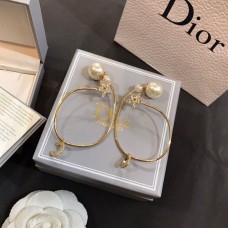 Christin Dior Paved Diamonds Star White Pearl Yellow Gold Plated Circle Pendant Earrings