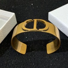 Christian Dior 30 Montaigne Antique Gold-finish CD Motif Hollowed-out Charm Brass Cuff Bangle