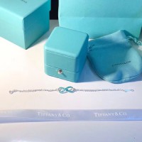 Tiffany Infinity Silver Double Chains Blue Enamel Finish Pendant Bracelet Engagement Lady Jewelrys