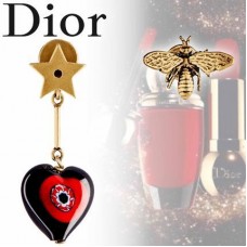 Dior D-Murrine Red-Black Heart Charm Ladies Brass Bee Asymmetric Star Earrings
