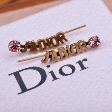 Dior JAdior Boucles Doreilles Pink Crystal Retro Brass Logo Motif Ladies Clip Earrings