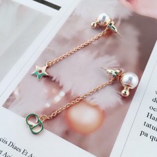 Dior La Petite Tribale CD Signature Star Detail White Pearl Yellow Gold Asymmetric Drop Earrings