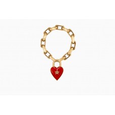 Dior Limited Edition Dioramour Red Heart Padlock Thick Chain Ladies Brass Bracelet 