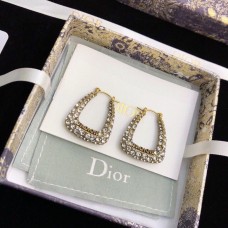 Dior Morden JADIOR Paved White Crystal Logo Detail Aged Gold Hoop Earrings Women Jewellery