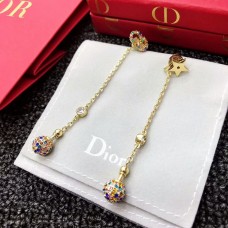 Dior La Petite Tribale Spheroidal Pendant Female Star-CD Asymmetric Brass Multicolor Diamonds Drop Earrings