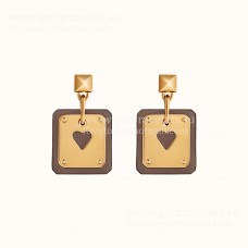Hermes As de Coeur Earring Yellow Gold with Leather Red/White/Black/Orange
