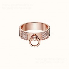 Hermes Collier de Chien Ring With Diamonds Yellow Gold/Rose Gold US Sale Women Jewelry