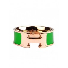 Hermes Enamel Clic H Ring in 18kt Pink Gold with Green