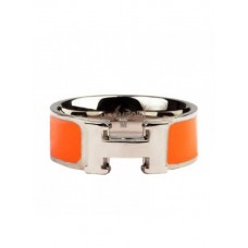 Hermes Enamel Clic H Ring in 18kt White Gold with Orange