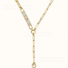Hermes Kelly Chaine Lariat Necklace With Diamonds Rose Gold/Silver