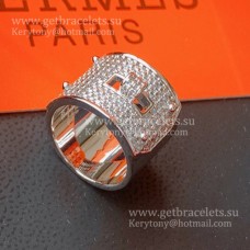 Hermes Kelly Ring Large With Diamonds in Sliver UK Store