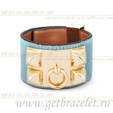 Hermes Collier de Chien Bracelet Blue With Gold