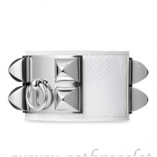 Hermes Collier de Chien Bracelet White With Silver
