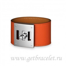 Hermes Kelly Dog Bracelet Orange With Silver