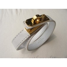 Hermes Rivale Double Wrap Bracelet White With Gold