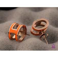 Hermes Pop H Orange Earrings in Pinkw Gold