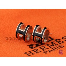 Hermes Pop H Black Earrings in Pink Gold
