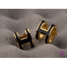 Hermes Pop H Black Earrings in Yellow Gold
