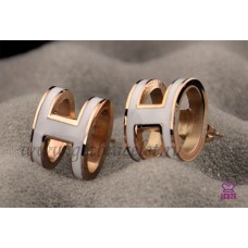 Hermes Pop H White Earrings in Pink Gold