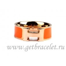 Hermes Enamel Clic H Ring in 18kt Pink Gold with Orange