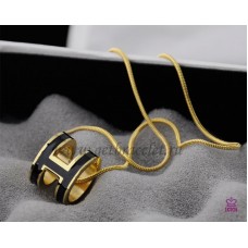 Hermes 3D Pop “H” logo Snake Bone Black Necklace in Yellow Gold