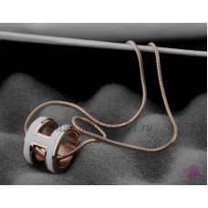 Hermes 3D Pop “H” logo Snake Bone White Necklace in Pink Gold