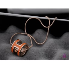 Hermes 3D Pop “H” logo Snake Bone Orange Necklace in Pink Gold
