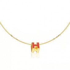 Hermes Cage dH Necklace Orange in Lacquer Yellow Gold