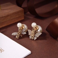 Christian Dior JADIOR Paved Diamonds Bee And Butterfly Pendants Women Brass Asymmetric Drop Earrings
