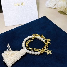 Christian Dior White Pearl Yellow Gold Plated Link Bee Star Woolen Pendants Dual Purpose Jewellery Necklace Bracelet