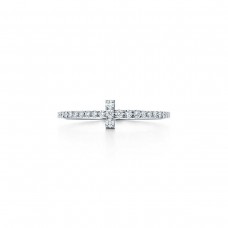 Tiffany T 925 Silver Cross Fully-diamonds Ladies Wire Band Ring