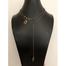 Christian Dior Brass Bee CD Motif Square Pendant Ladies Star Double Link Chain Necklace