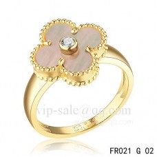 Van Cleef Alhambra Ring In Yellow Gold With Gray Mother-Of-Pearl