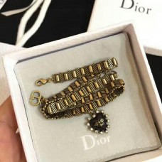 Christian Dior Black Heart-shaped Pendant Brass Bee Charming Females Diamonds Choker