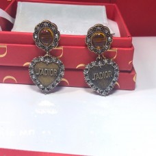 Dior LAmour Avenir Yellow Crystal Heart Pendant Female Aged Gold-tone Diamonds Earrings