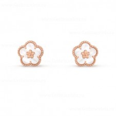 Van Cleef Arpels Lucky Long Earrings Plum Blossom Rose Gold Mother-of-pearl