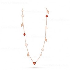 Van Cleef Arpels Lucky Long Necklace Rose Gold Carnelian and Mother-of-pearl Onyx 15 Motifs