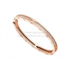 Bvlgari B.zero1 Bangle Bracelet in Rose Gold with Pave Diamonds