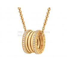 Bvlgari B.zero1 Pendant with Chain in Yellow Gold with Pave Diamonds on the Edges